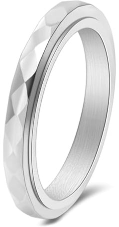 Calefee Fidget Ring Spinner Anti Stress, Damen Ring Schmal Edelstahl Bandring Facettiert 3 mm Breit Drehbar, Größe 54