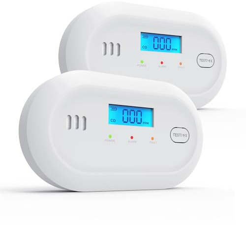 Hapippofa Carbon Monoxide Detector,Replaceable AA Battery Powered CO Alarms for Home,Carbon Monoxide Alarms with Digital Display,10 Year Senser Life,C10,2 Pack