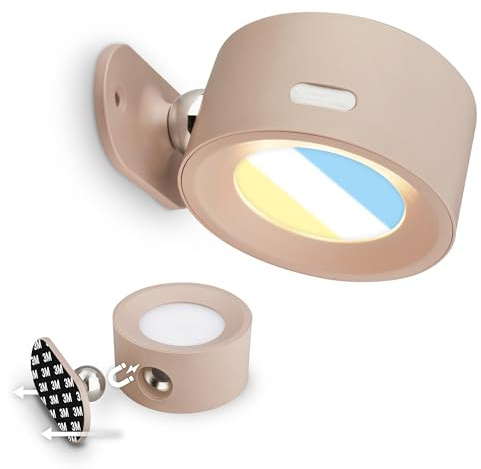 BRILONER Sticklights - Lampada parete senza fili, touch, dimmerabile, CCT, rimovibile magneticamente, applique a batteria, applique ricaricabile, applique camera da letto, 9x7,5x4 cm, beige