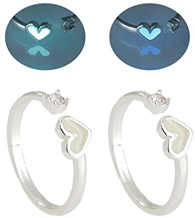 Mocoocouture 2 Packung Glühende Herzverstellbare Ringe Leuchtende Eheringe Y2K Ästhetische Schmuck Geburtstag Geschenke Für Frauen Mädchen Dunkeln Leuchtet