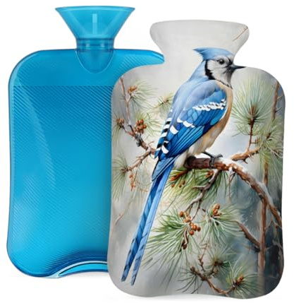 Wärmflasche mit Bezug, 2 l, Winter, Kiefernnadel, Vogel, Wärmflaschen für Erwachsene, Wärmer/Schmerzlinderung
