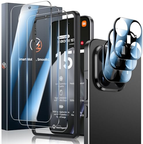 LK Schutzfolie für Xiaomi 15T Pro Panzerfolie, 9H Härte Glas, 0.30mm Ultra Klar Displayfolie, Blasenfreie Fingerabdruck-ID Unterstützen, 3 Kameraschutz und 3 Stück Mi 15T Pro Folie mit Einbaurahmen
