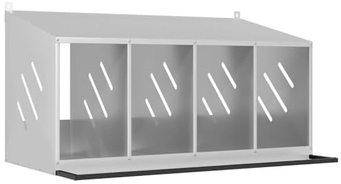 Hühner-Nistkasten mit 4 Fächern und Schrägem Dach, Legebox mit Belüftungslöchern, Hühnerstall für Bauernhof, Hinterhof, 106.5x64x59.5 cm Verzinktes Silber Metall