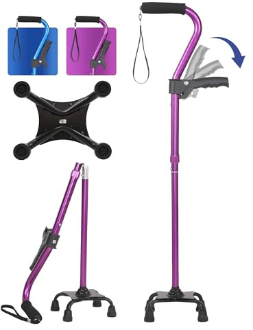 usammenklappbare Heavy Duty mit weichen-Purple KUAZIDAR Bastón para Ancianos con Base de 4 Puntas para Máxima Estabilidad, Bastón de Caminar de Aluminio Ajustable en Altura