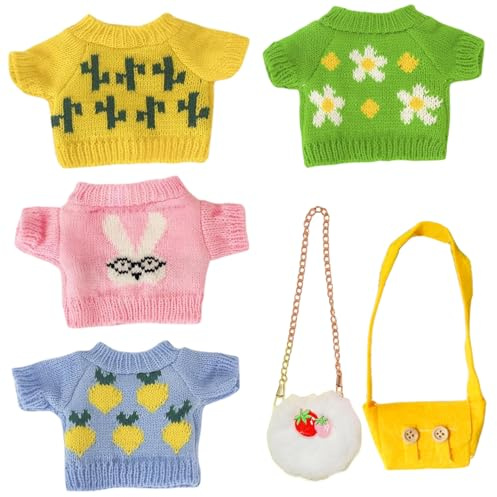 Peosaard 4-teilige Teddybär-Kleidung mit 2-teiliger Tasche, süße Pullover-Kuscheltierkleidung, passend für 8-12-Zoll-Plüschpuppen, süßes Kuscheltier zum Selbermachen, Anziehen, Bärenspielzeug, Puppe