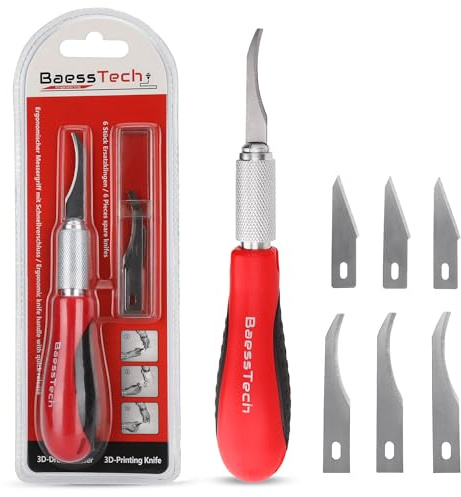 BaessTech 3D-Drucker Messer-Set – Schneidwerkzeug zur 3D Druck Nachbearbeitung, Stützstrukturen einfach entfernen - Schneidet PLA, ABS, PETG, uvm. (Messer-Komplettset (inkl. 6 Ersatzklingen))