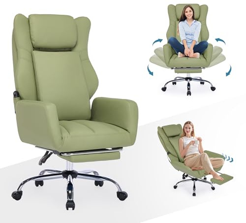 ALEAVIC Ergonomischer Bürostuhl mit Klappbare Armlehnen, Chefsessel mit Massage und Ausziehbar Fußstütze, für Homeoffice, Gaming (Grün)
