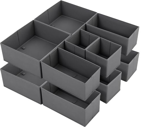 Sekey Schubladen Organizer, Schubladenbox für Malm Kommode, Stoff-Aufbewahrungsbox als Ordnungssystem für Kleidung, Unterwäsche und Socken – 12er Set, Faltbar, Dunkelgrau