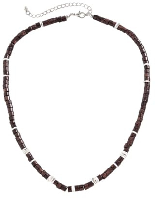 Karma NH11438438 Halskette Holz Braun Silber Herren Kette Herrenschmuck Männer Herrenhalskette modern Geschenk für Ihn Holzkette