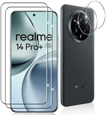 Datree 2 Piezas Protector de Pantalla para Realme 14 Pro Plus/Realme 14 Pro+ 5G, con 2 Piezas 3D Protector de Lente de Cámara, Dureza 9H Sin Burbujas, Alta Definicion, Anti-Arañazos Cristal Templado