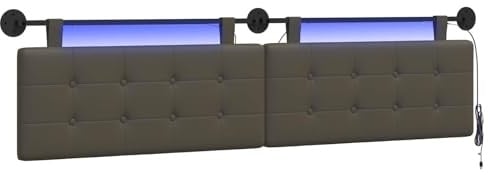 vidaXL Hängendes Kopfteil Mit LED Licht Grau Kunstleder, Elegantes, modernes Kopfteil, stylische Wandmontage, Flexibles Design, platzsparend, gemütliche Rückenlehne