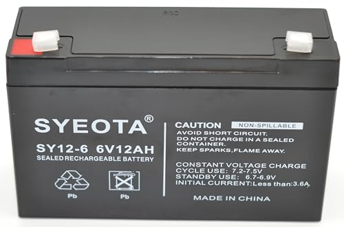 Batteria al Piombo Sigillata 6V 12Ah SY12-6 Ricaricabile AGM SLA Connettori Faston 6,3mm Senza Manutenzione