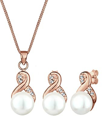 Damen Infinity mit Süßwasserperlen und Kristalle in 925 Sterling Silber rosé vergoldet
