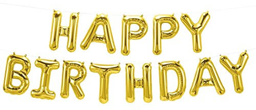 ballonfritz® Luftballon HAPPY BIRTHDAY -Schriftzug in GOLD - XXL Folienballon als Geburtstags Deko, Begrüßung, Party Geschenk oder Fotorequisite