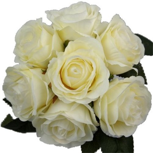 FS 31cm Artificial Ivory/Cream Rose Bouquet/Bundle with 7 large flower heads - Home Wedding