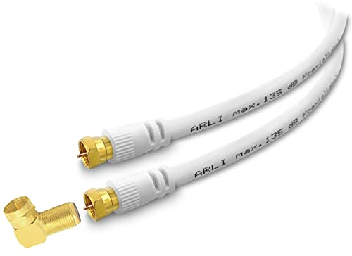 ARLI 7m HD Sat Winkel Anschlusskabel weiß – max. 135 dB 5-fach geschirmt | vergoldete F-Stecker & Winkeladapter | DVB-S/S2 DVB-T/T2 DVB-C/C2 4K 8K HDTV TV Antennenkabel weiss