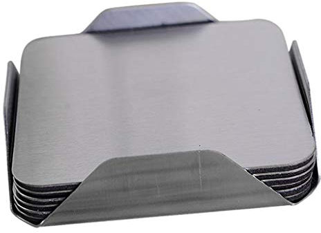 Non-brand Support en Acier Inoxydable de 6 PCS sous-Verres avec Ensemble de sous-Verres - Supports de Tasse de Boisson de Barre - Carré