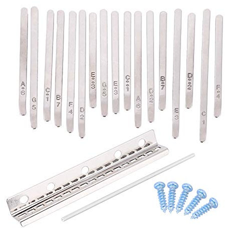 Daumen Klaviertasten Set Kit, Bridge Saddle und 17 Edelstahl-Tasten für Kalimba Thumb Piano DIY Ersatzteile