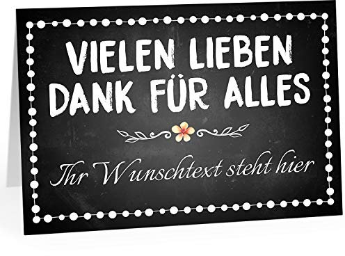XXL Dankeskarte (A4) | PERSONALISIERT | Vintage Look Tafel schwarz | mit Umschlag | hochwertige Klappkarte | Mit Ihrem Text anpassbar | Große Karte | Maxi Danksagung | Karte | Überformat
