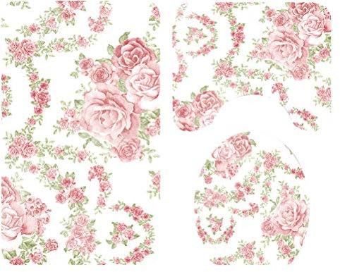 Ensemble De 3 Tapis De Toilette Imprimés Roses