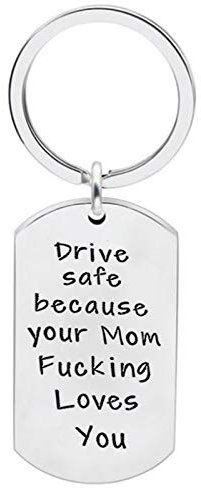 Daesar Schlüsselanhänger Partner mit Gravur Dog Tag Drive Safe Because Your momr FK Loves You Edelstahl Schlüsselanhänger Frauen Auto
