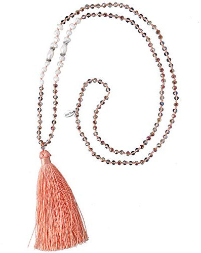 KELITCH Damen Quaste Halskette Süßwasser Perlenkette Böhmische Kristallkette für Damen