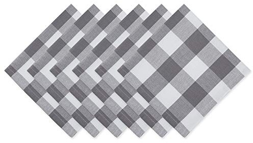 DII Buffalo Check Collection, Classic Farmhouse Cloth Napkin Set, 20x20, Gray & White, 6 Piece