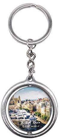 Madrid Espagne 3D Verre Cristal Porte-clés Porte-clés Rotation Décoration Touristique Souvenir Hommes Femmes Accessoires Cadeau Décoration Rotative