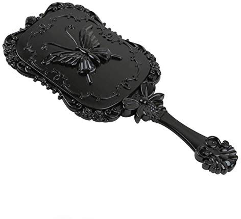 Molinter Handspiegel Professioneller Friseursalon Damen Herrenfriseursalon Hängenden Retro Spiegel mit Griff (Schwarz, L)