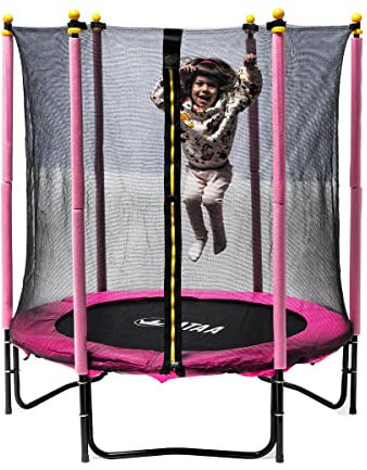 ATAA Kindertrampolin 140 Plus, Rosa, Trampolin für Jungen und Mädchen, mit Sicherheitsnetz, ideal für drinnen oder draußen