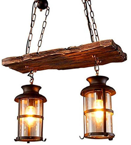 Vintage Industrial Metall Pendelleuchte Leuchte Vintage Holz Kronleuchter 2 Kopf Vintage Industrial Style Retro Rustikal Vintage Industrial Edison Deckenleuchte Linear Kronleuchter 2-Lights,2 heads