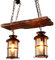 Luminaire Suspendu Industriel Vintage En Métal Et Bois - 2 Têtes Style Rétro Rustique - Plafonnier Lustre Linéaire Edison 2 Lumières