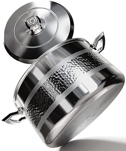 DALSTRONG 7,5L Stock Pot - Premium Cookware - The Avalon Series - 5-Ply Copper Core - Hammered Finish - Silver - w/Lid & Pot Protector