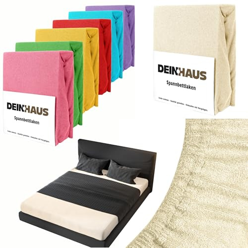 DH DEIN.HAUS Frottee Spannbettlaken 140 x 200 cm – Baumwolle, mit Gummizug, weich & pflegeleicht, Bettlaken – Farbe: Ecru