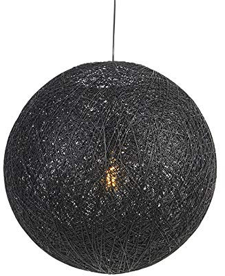 Qazqa - Landhaus I Vintage Land Hängelampe I Pendellampe I Pendelleuchte schwarz 60 cm - Corda I Wohnzimmer I Schlafzimmer - Papier I Tau Kugel I Kugelförmig I Rund - LED geeignet E27