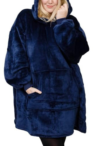 Michorinee Sherpa Hoodie Sweatshirt Kuscheldecke Ultra Weiche Warme Original TV Decke mit Ärmel und Tasche Baumwolle Fleece Kapuzen Pullover for Erwachsene Männer Damen Teenager, Marineblau