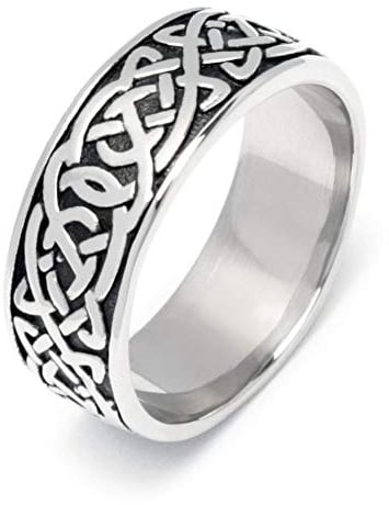 Schmuck-Checker Keltischer Knoten Bandring Wikinger-Schmuck Germanen-Ring aus 316L Edelstahl silber poliert Männer Geschenk