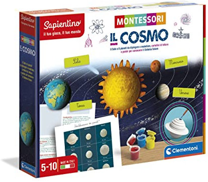 Clementoni Montessori – Le Cosmo – Lernspiel mit sprechenden Stiften für Kinder 5 Jahre – Erkunden Sie das Sonnensystem und erstellen Sie Planeten mit modellierbaren Materialien, hergestellt in