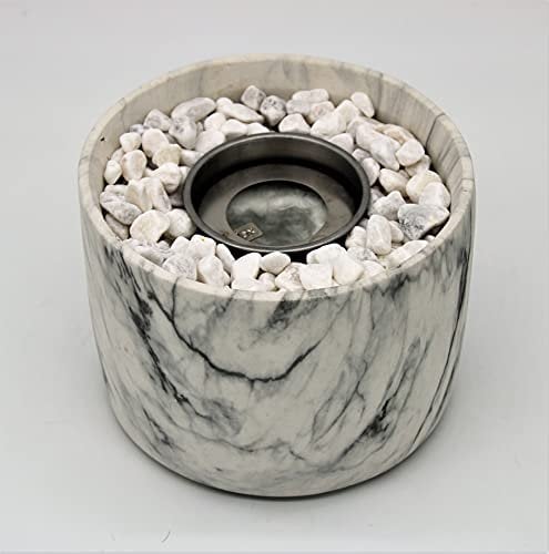 Bio Ethanol Fireplace Tabletop Marble Effect Burner Fire Pit Bowl Pot Round (Large Marble)
