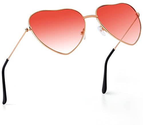PROUSKY Herz Sonnenbrille Pink Rose Gold Damen Hippie Brille Schöne Street Shoot Party Sonnenbrille Mädchen Rose Gold Rahmen Sonnenbrille für Teenager Mädchen Frauen