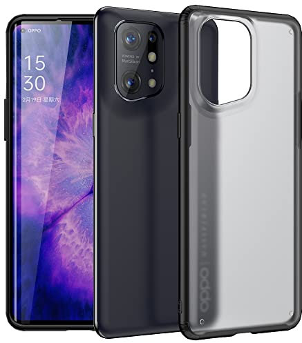 ESTH® Cover Ultra Sottile Hybrid Oppo Find X5 Pro, Custodia Posteriore Trasparente per PC & Anello Rinforzata Antiurto Bumper - Nero