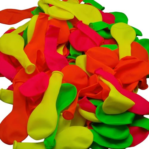 UV FLOOR - Confezione da 100 palloncini fluorescenti – Speciale luce nera – 4 colori neon – Fluorescente UV – Latex – Diametro 23 cm
