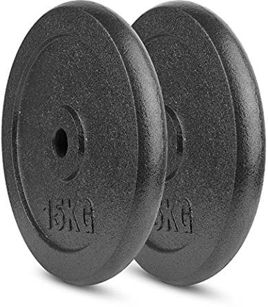 wuuhoo® Hantelscheiben Manuel 27mm Bohrung, Langhantelgewichte 2er Set, Gewichte für 1 Zoll Hantelstangen, Hantelscheibe beschichtet in Grau aus Gusseisen - Fitnessgerät für Zuhause 2x15 kg