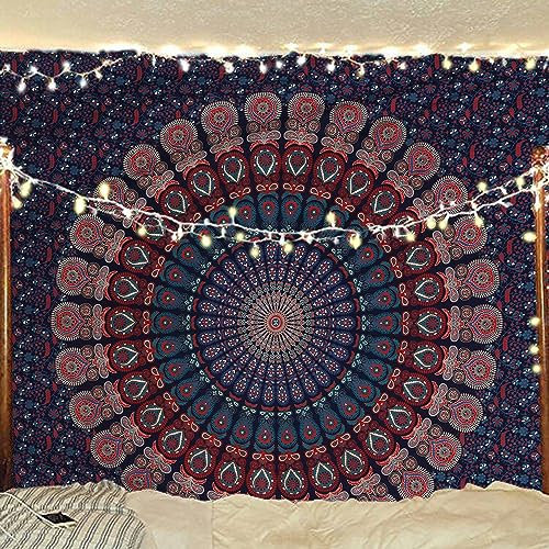 Bless International Indischer Hippie Bohemian Psychedelic Peacock Mandala Wandbehang Bettwäsche Tapisserieoth (Midnight Blue, Queen(84x90Inches)(215x230Cms))