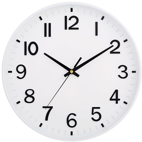 HZDHCLH 30cm Lautlos Wanduhr Schleichende Sekunde mit Arabisch Ziffer ohne Ticken für Dekoration Wohnzimmer, Küche, Büro, Schlafzimmer(Schwarz auf weiß)