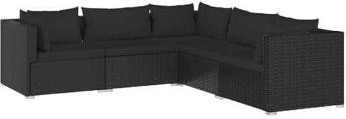 vidaXL Gartenmöbel 5-TLG. mit Kissen Ecksofa Mittelsofa Sofa Lounge Sitzgruppe Gartenset Garten Garnitur Gartensofa Poly Rattan Schwarz