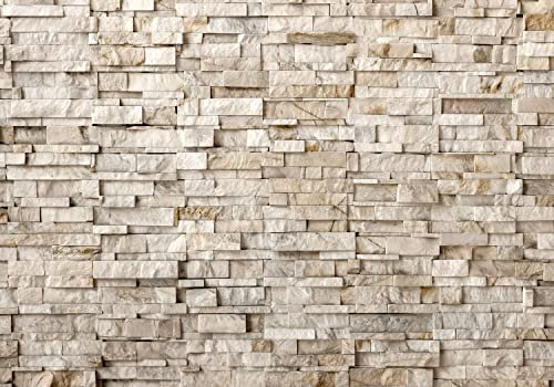 decomonkey Fototapete selbstklebend Steinwand 392x280 cm Selbstklebende Tapeten Wand Fototapeten Tapete Wandtapete klebend Klebefolie Deko Stein Mauer Ziegel Steinoptik beige braun