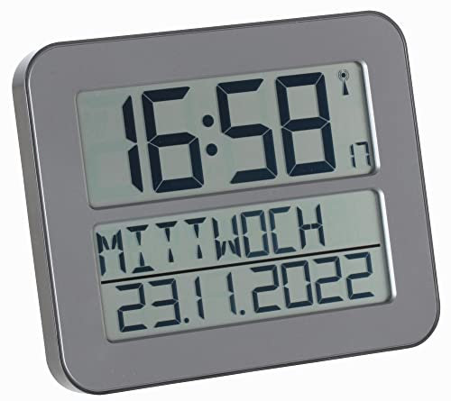 TFA Dostmann Timeline Max Funkuhr, Wanduhr, digital, mit Wochentag und Weckfunktion, 60.4512, L 258 x B 30 (120) x H 212 mm