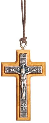 Metall Kruzifix Olivenholz Kreuz Halskette handgefertigt in Nazareth