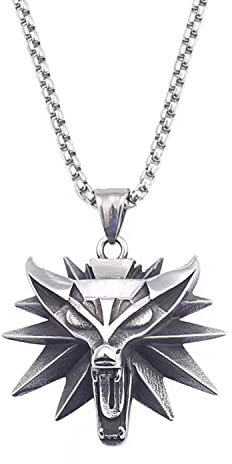URBIUTF Herren Halskette mit Wolfskopfanhänger Edelstahlkette, Herrenschmuck Zauberer Halskette, Hip Hop Halskette Wild Style Punk Männer und Frauen